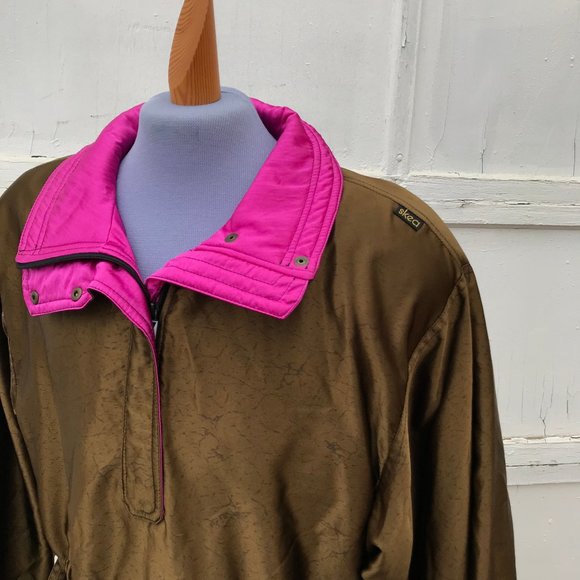 Skea Paris Vail Popover Anorak Ski Jacket Vintage 80s Metallic Olive & Pink - Picture 2 of 13